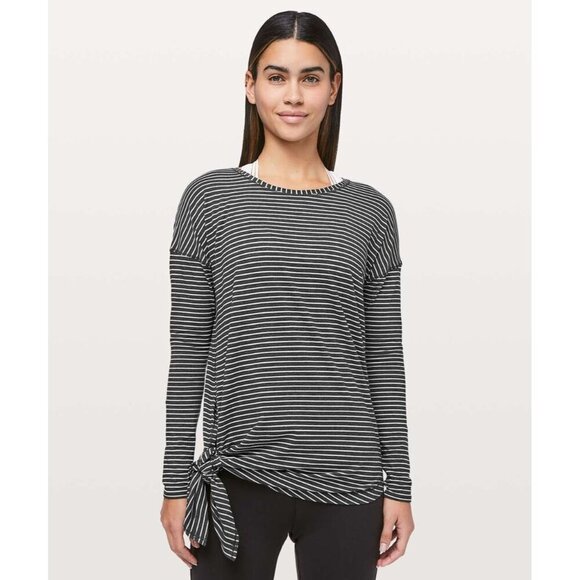 Lululemon To The Point‎ Long Sleeve Modern Stripe Heathered Black White - Picture 3 of 9